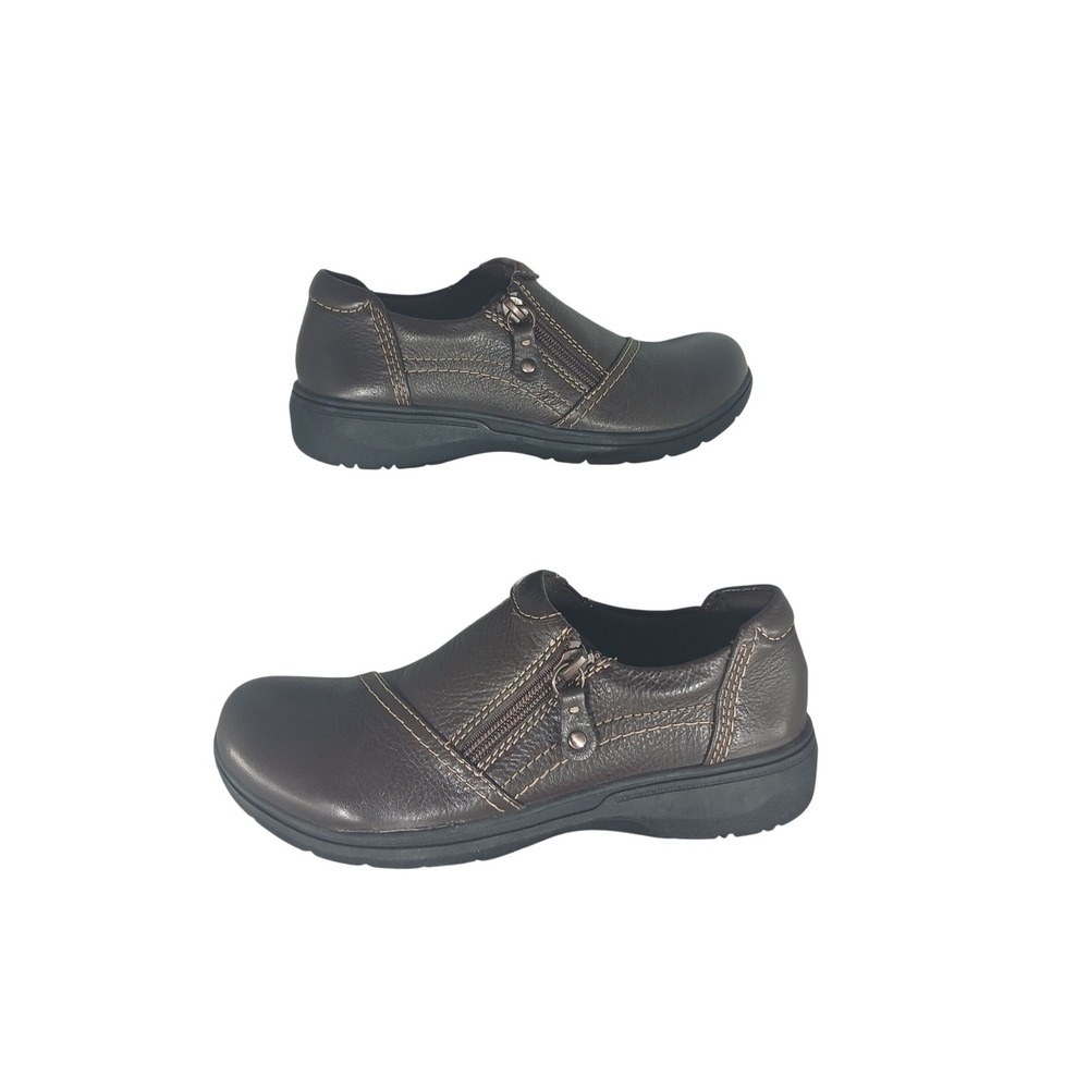 Clarks Collection Womens Brown Leather Slip On‎ Loafers Zip Comfort Shoes